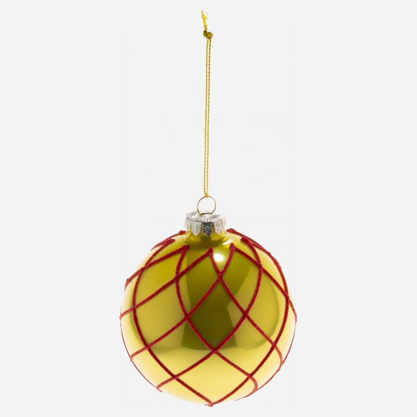 Decoración de Navidad - Bola de vidrio con hilo rojo - Dorado 