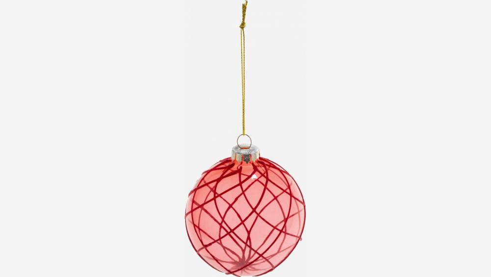 Decoração de Natal - Bola de vidro com rede vermelha - Vermelho 