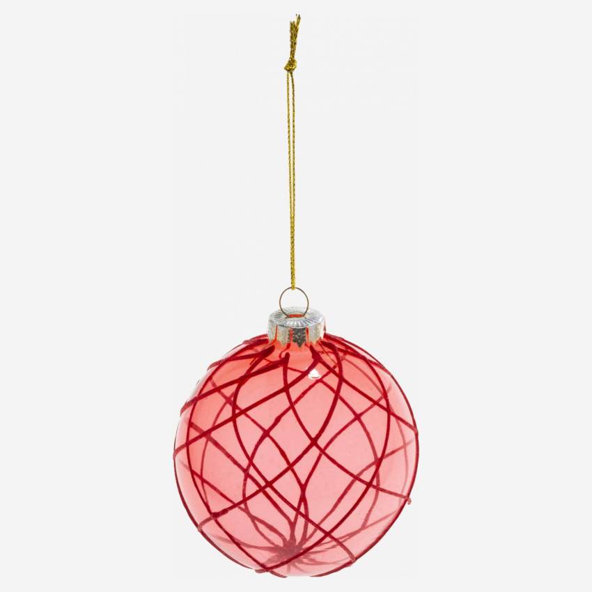 Kerstdecoratie - Glazen kerstbal met rood net - Rood 