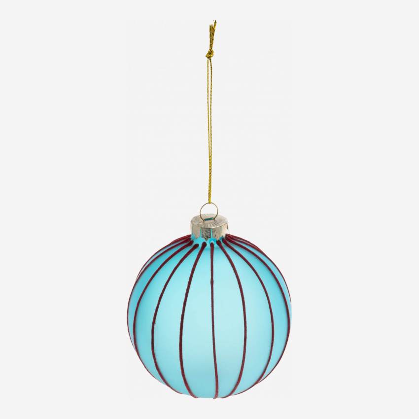 Decoración de Navidad - Bola de vidrio con rayas - Azul 