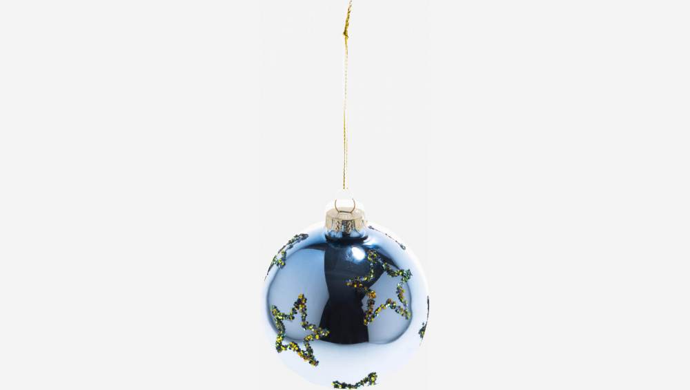 Decoración de Navidad - Bola de vidrio con estrellas - Azul