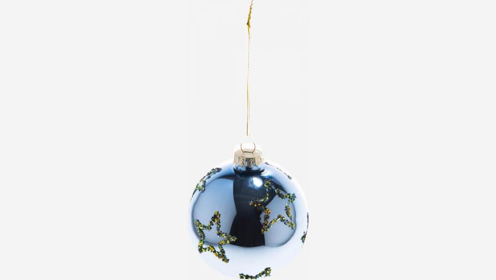 Décoration de Noël - Boule en verre avec motif étoilé - Bleu