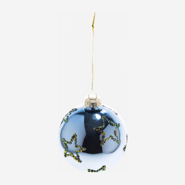 Decorazione natalizia - Palla di vetro con motivo a stelle - Blu