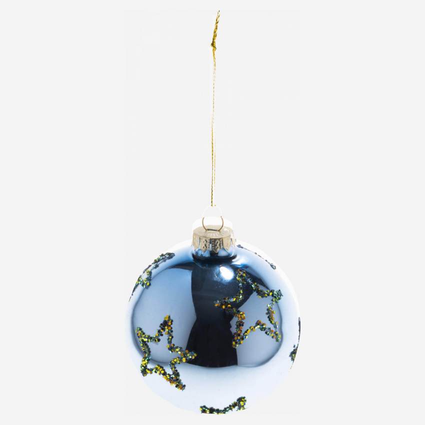 Weihnachtsdekoration - Glaskugel mit Sternenmotiv - Blau