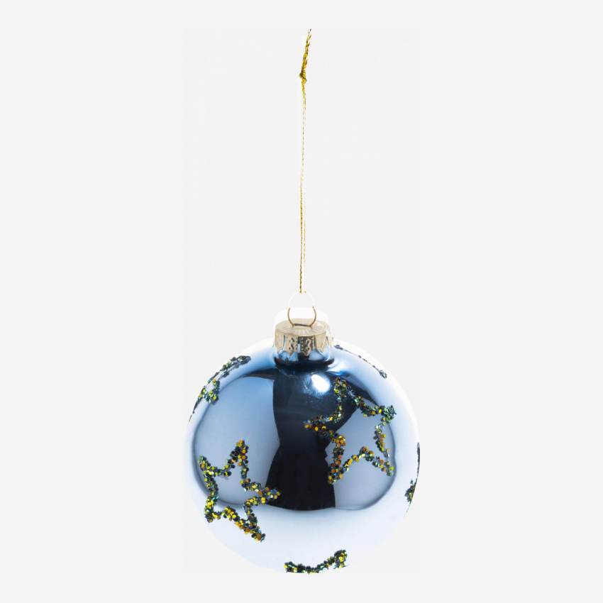 Kerstdecoratie - Glazen kerstbal met sterrenmotief - Blauw