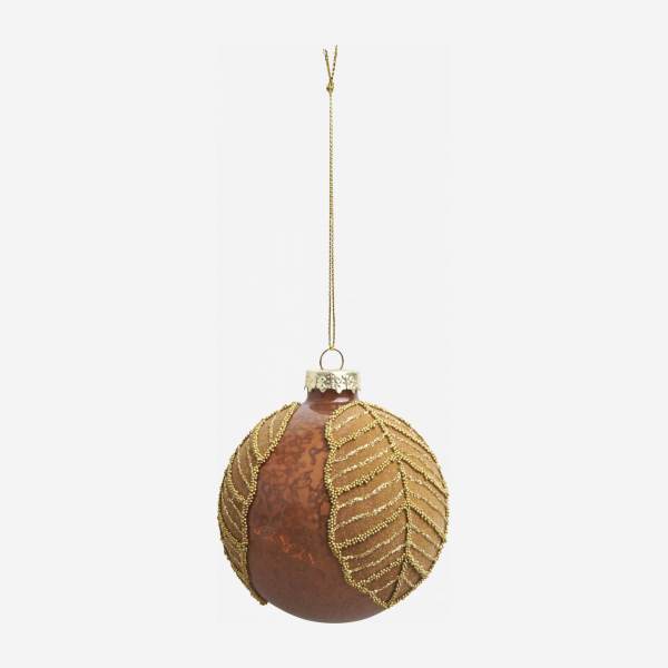 Decoración de Navidad - Bola de vidrio con dibujos de hojas - Marrón