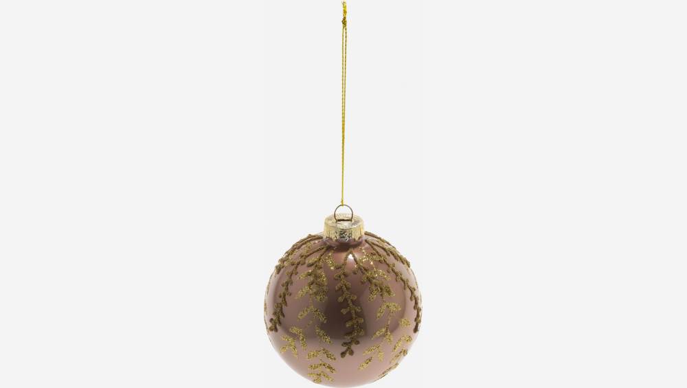 Décoration de Noël - Boule en verre avec motifs branches - Marron