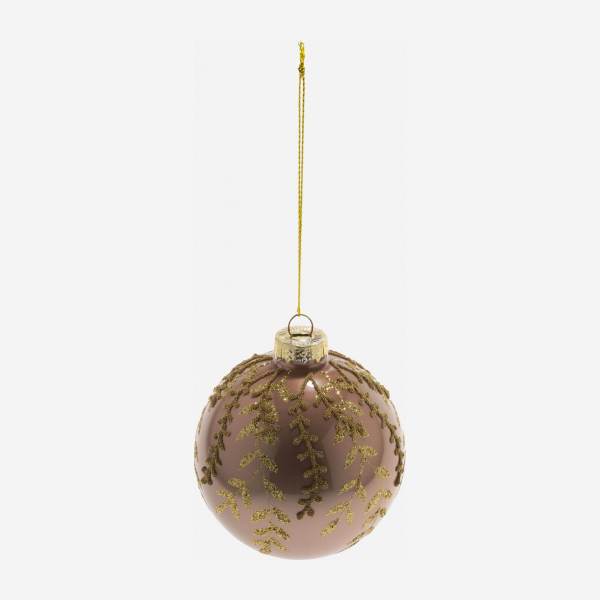 Decoração de Natal - Bola de vidro com motivos de ramos - Castanho