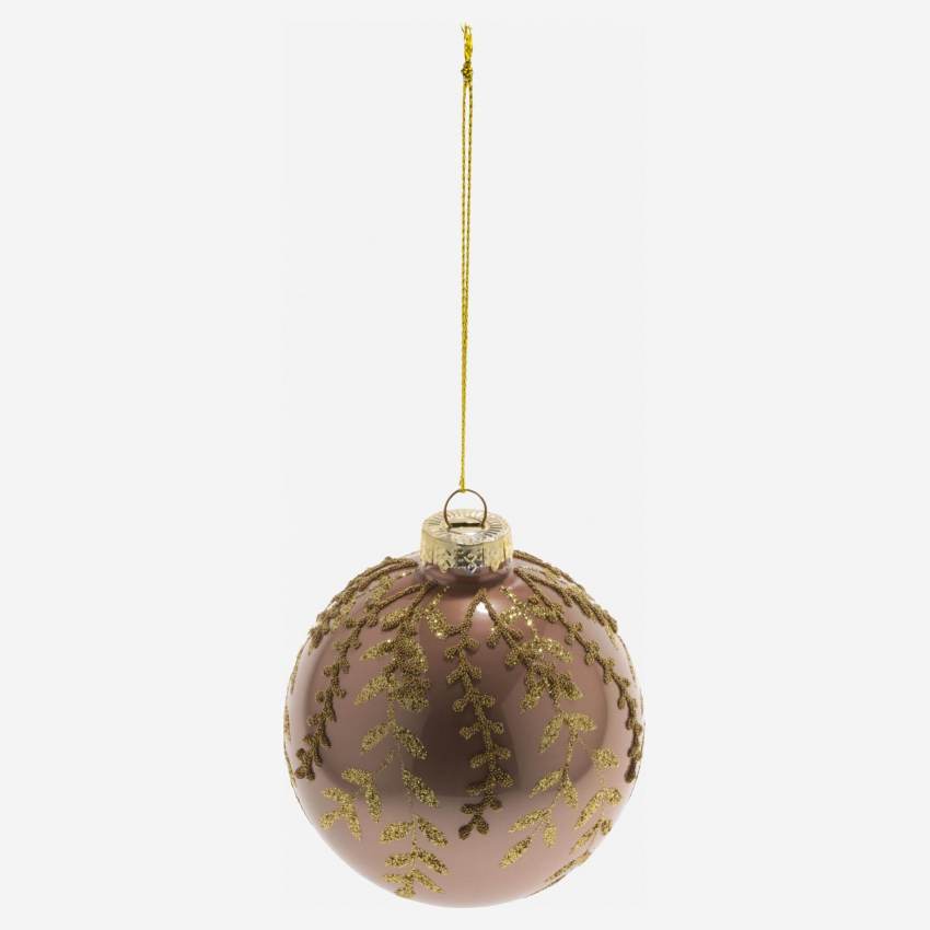 Decoração de Natal - Bola de vidro com motivos de ramos - Castanho