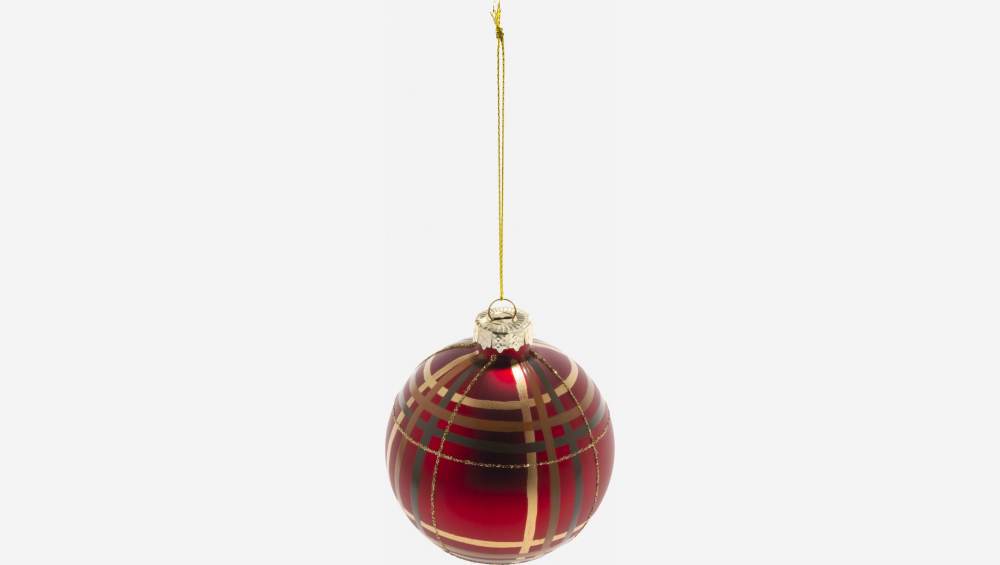 Weihnachtsdekoration - Glaskugel mit Schottenkaro - Rot