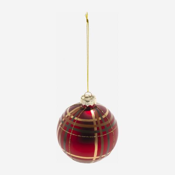 Weihnachtsdekoration - Glaskugel mit Schottenkaro - Rot