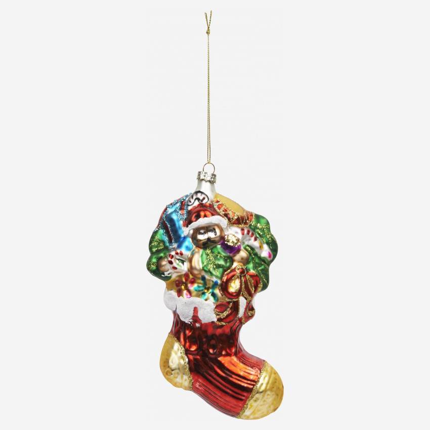 Decoração de Natal - Ornamento "meia" em vidro - Multicolor