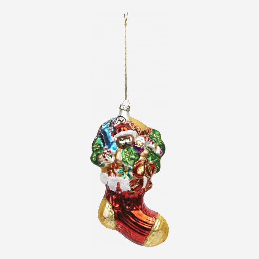 Decoração de Natal - Ornamento "meia" em vidro - Multicolor