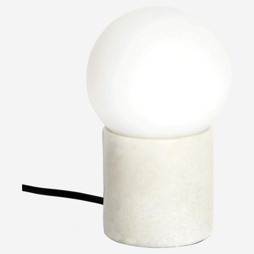Tischlampe aus Milchglas & Marmor - Weiß