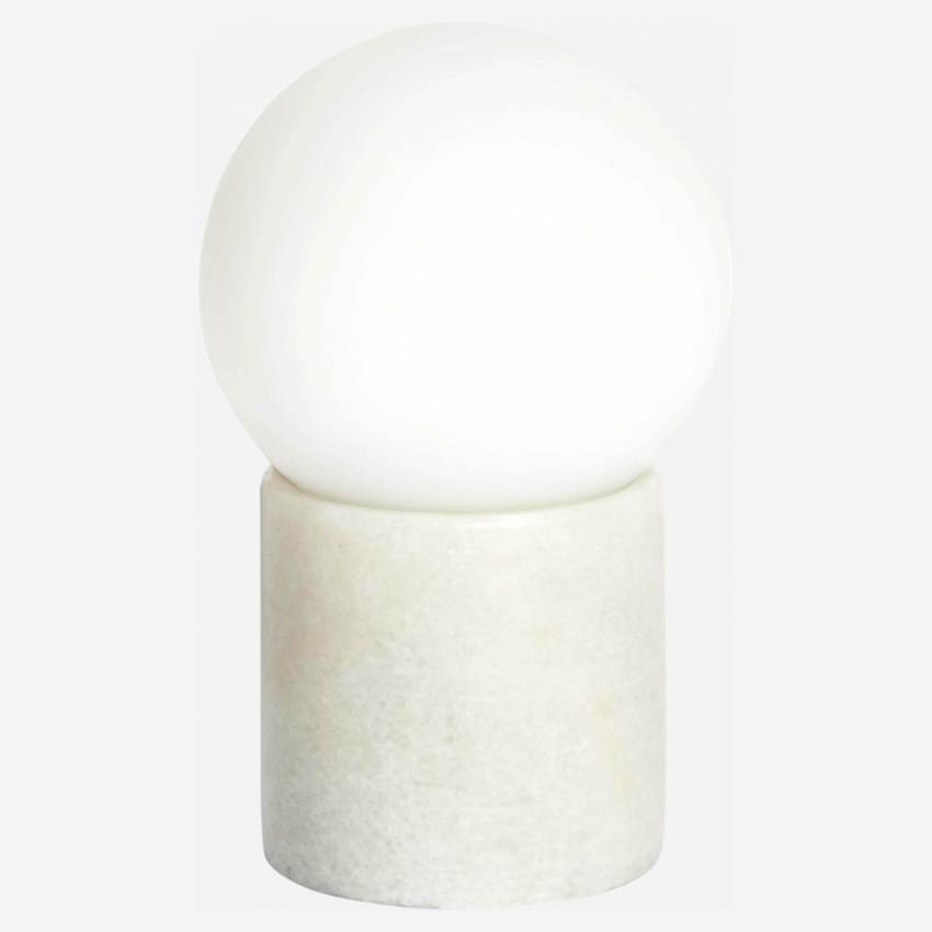 Tischlampe aus Milchglas & Marmor - Weiß
