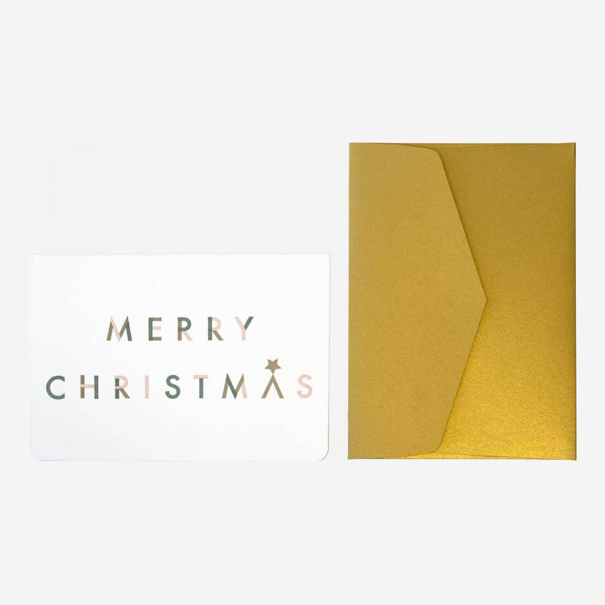 Kaart “Merry Christmas” met goudkleurige enveloppe - Design by Floriane Jacques