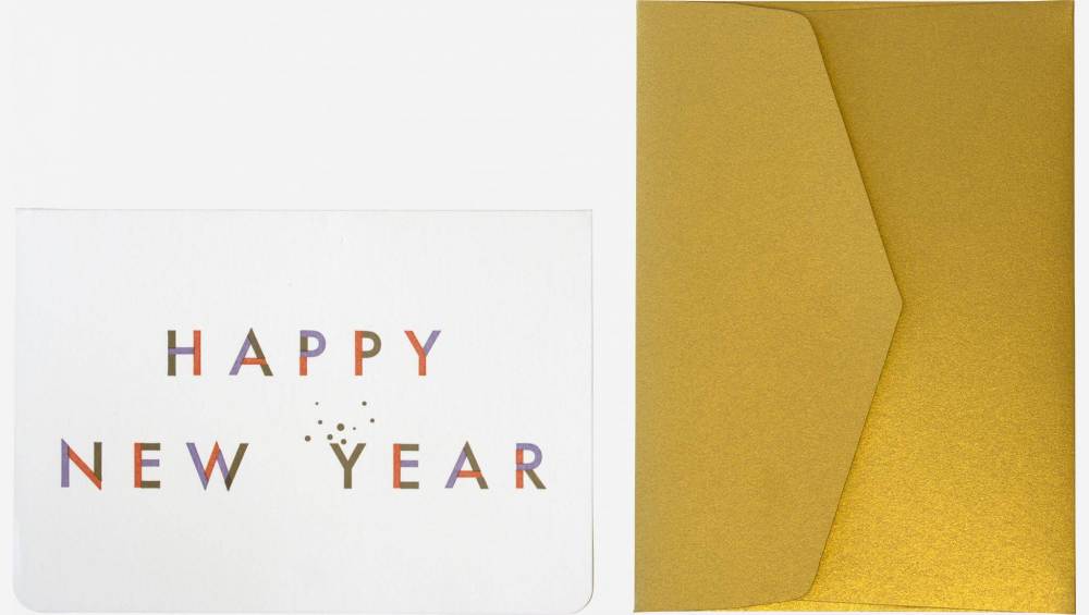 Biglietto di auguri di buon anno con busta dorata - Design by Floriane Jacques