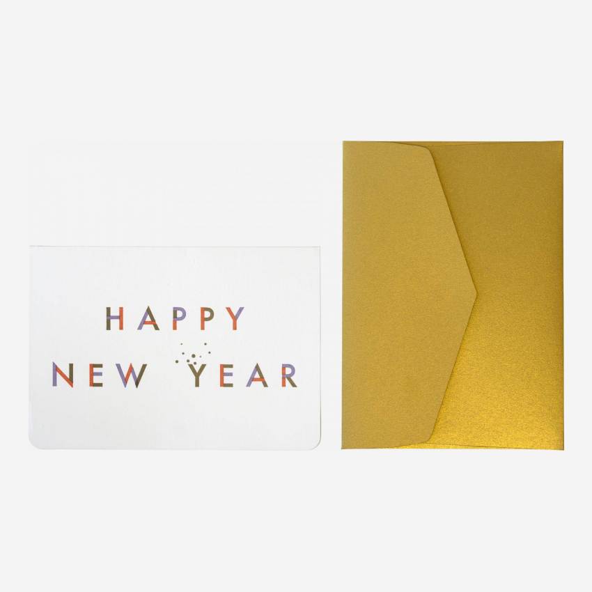 Kaart “Happy New Year” met goudkleurige enveloppe - Design by Floriane Jacques