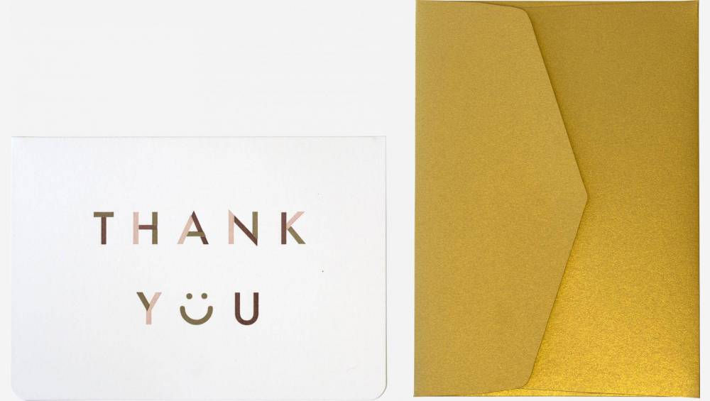Kaart “Thank you” met goudkleurige enveloppe - Design by Floriane Jacques  