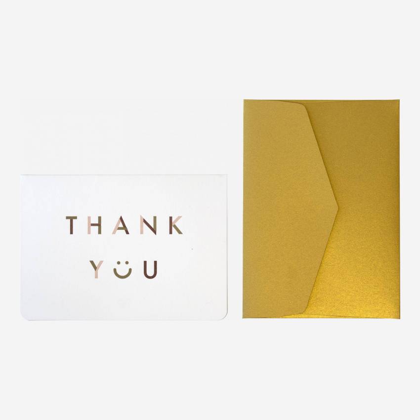 Kaart “Thank you” met goudkleurige enveloppe - Design by Floriane Jacques  