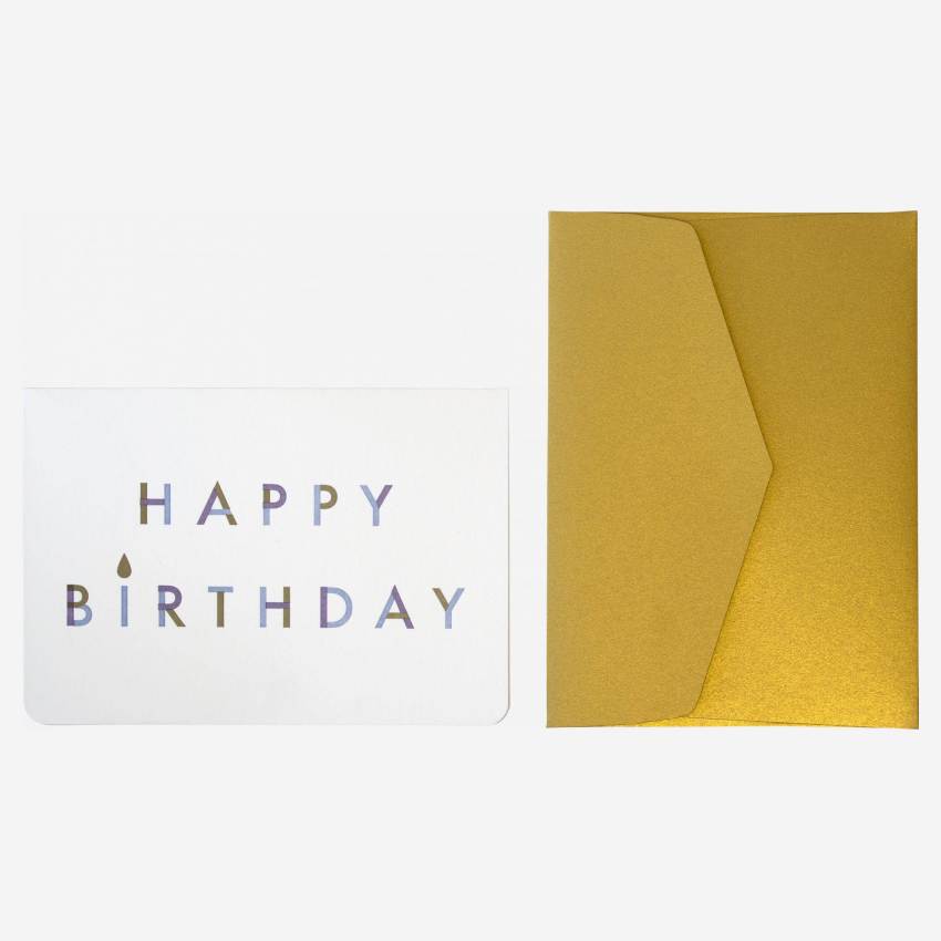 Karte "Happy Birthday" mit goldfarbenem Umschlag - Design von Floriane Jacques 