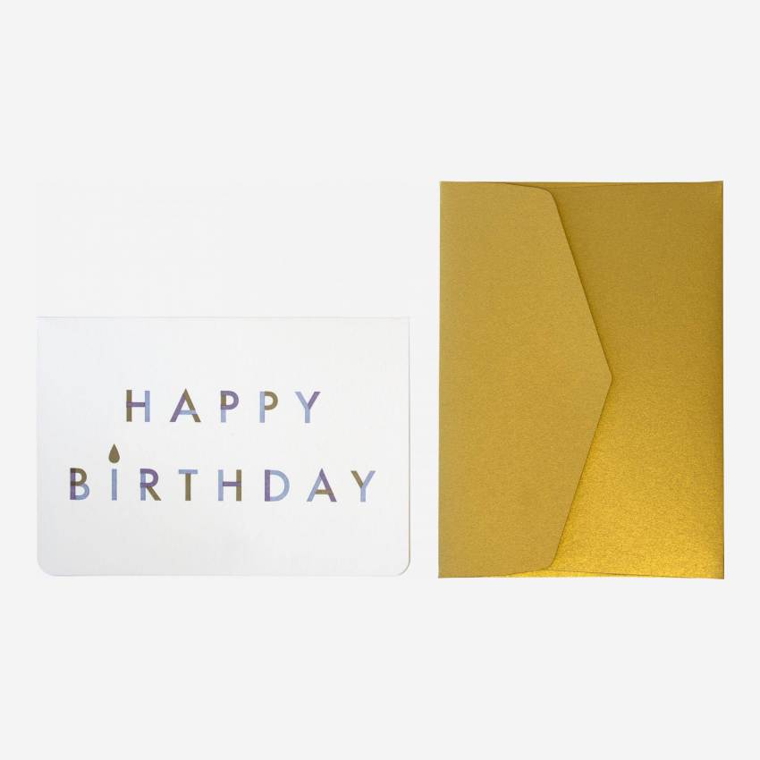 Karte "Happy Birthday" mit goldfarbenem Umschlag - Design von Floriane Jacques 