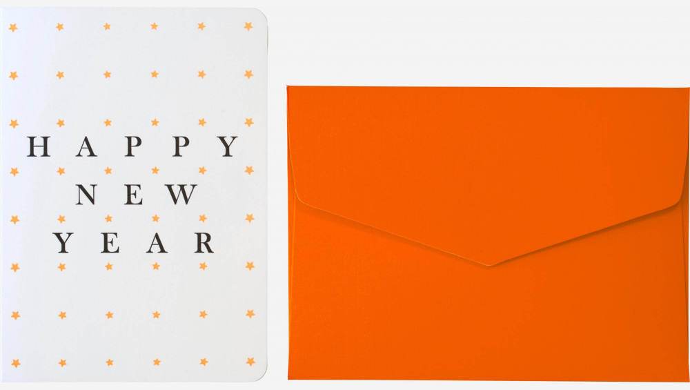 Tarjeta "Happy New Year" con sobre naranja - Design by Floriane Jacques 