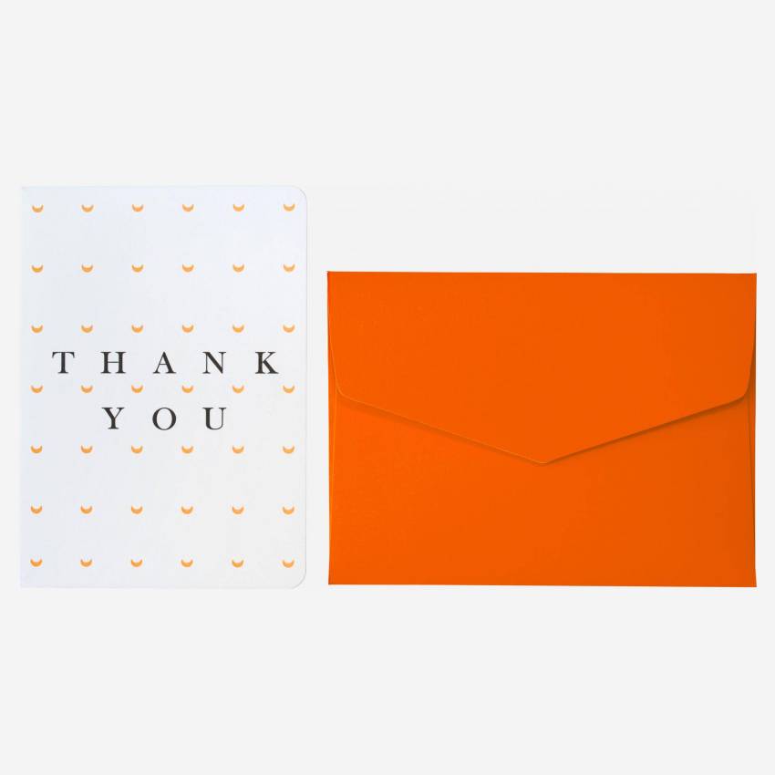 Kaart “Thank you” met oranje enveloppe - Design by Floriane Jacques 