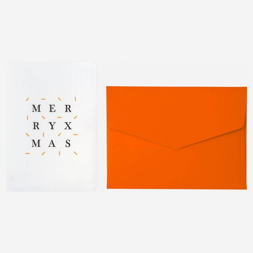 Karte "Merry Xmas" mit orangefarbenem Umschlag - Design by Floriane Jacques 
