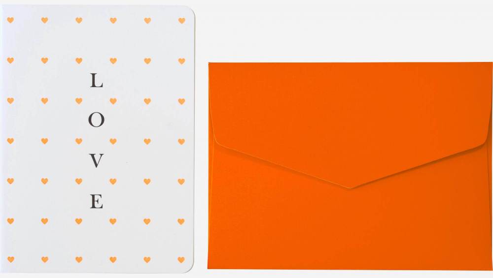 Kaart “Love” met oranje enveloppe - Design by Floriane Jacques 