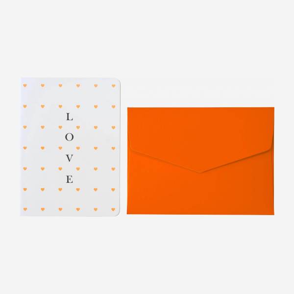 Karte "Love" mit orangefarbenem Umschlag - Design by Floriane Jacques 