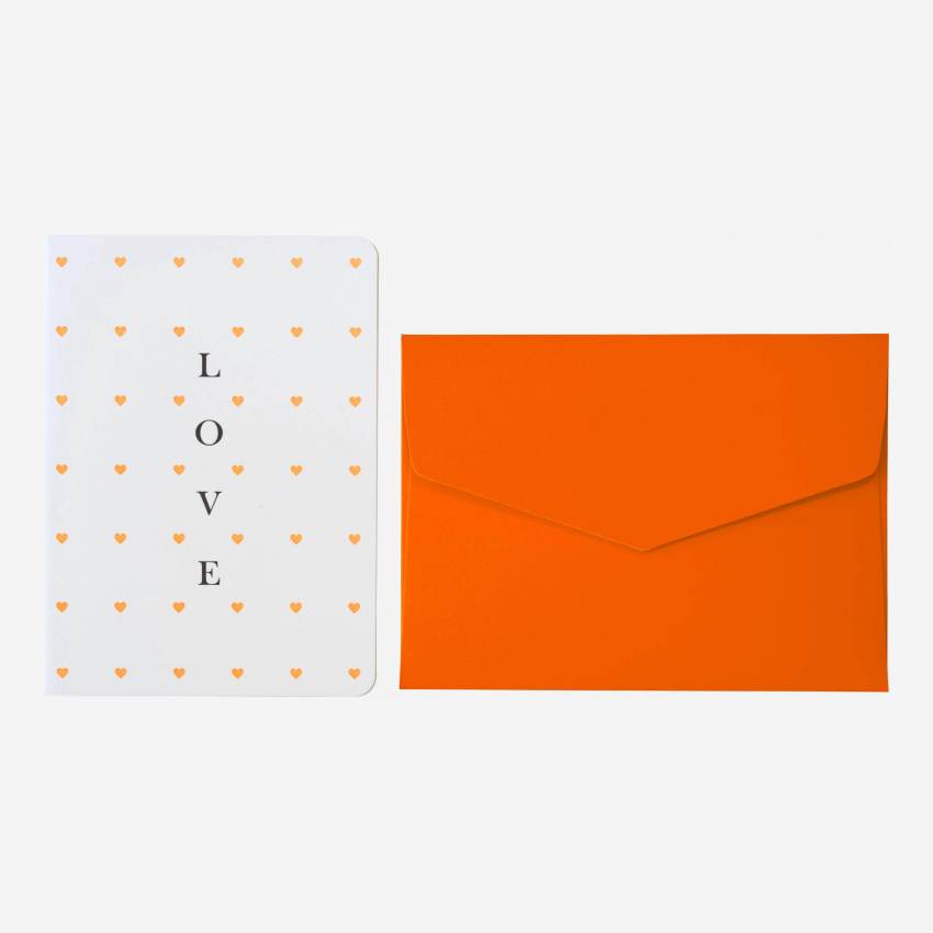 Kaart “Love” met oranje enveloppe - Design by Floriane Jacques 