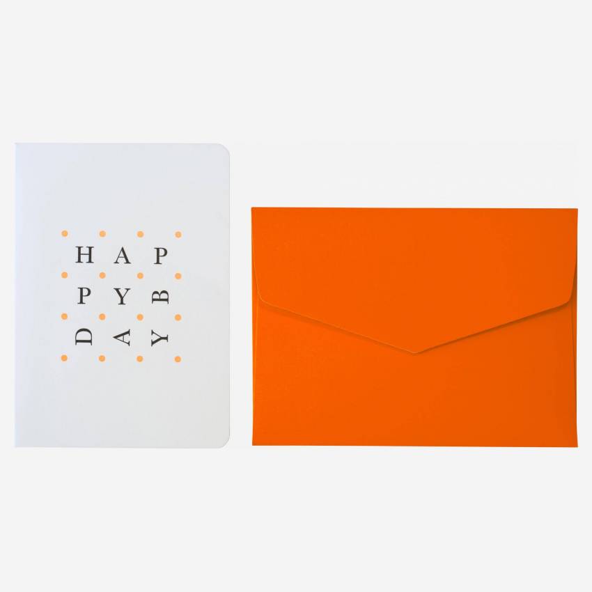 Postal “Happy birthday” com envelope cor de laranja - Design by Floriane Jacques