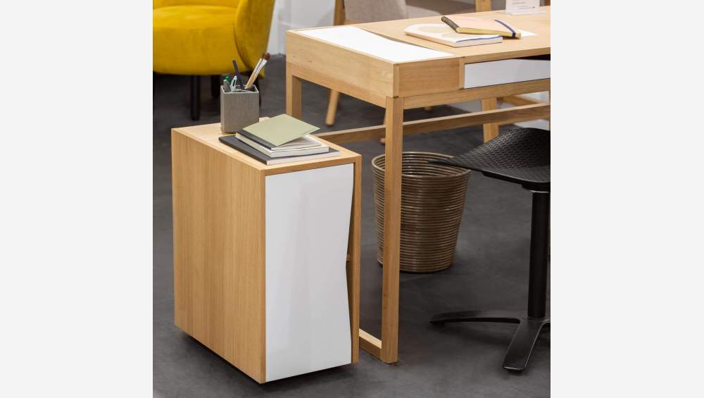 Schubladenelement für Schreibtisch aus Eiche - Naturfarben und Weiß