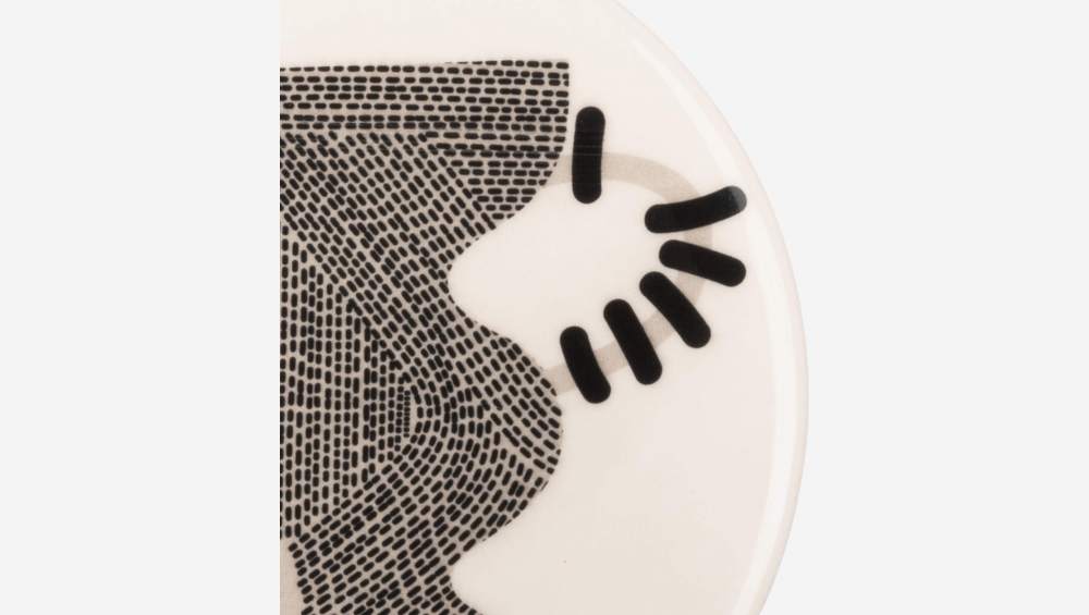 Dessertbord van aardewerk - 23 cm - Zwart en Wit (Set van 4)
