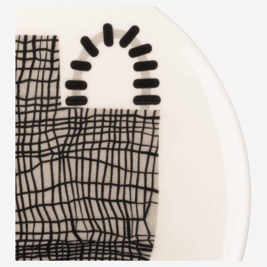 Dessertbord van aardewerk - 23 cm - Zwart en Wit (Set van 4)